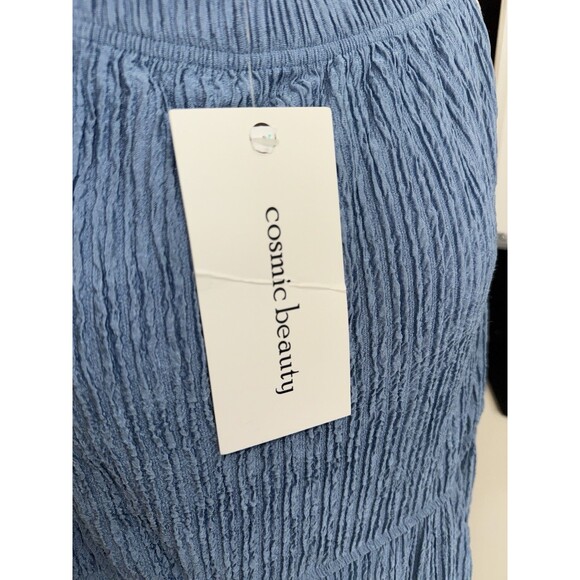 JUMPSUIT ROMPER one piece blue size small crinkle material wide leg flowy - Picture 3 of 15